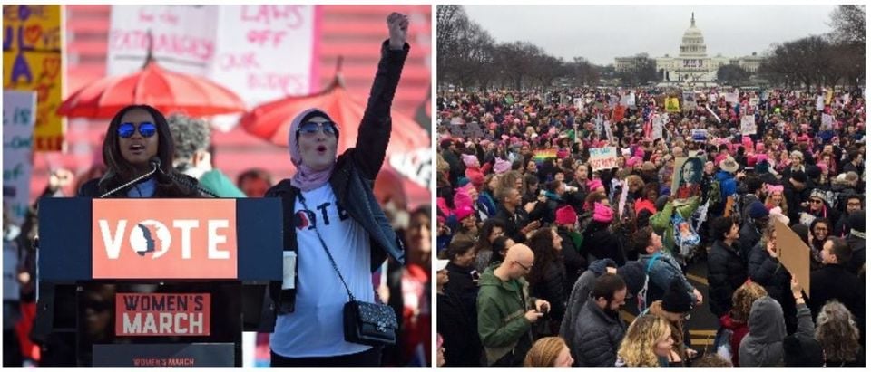 Tamika Mallory and Linda Sarsour and the Women's March (LEFT: Ethan Miller/Getty Images RIGHT: ANDREW CABALLERO-REYNOLDS/AFP/Getty Images)