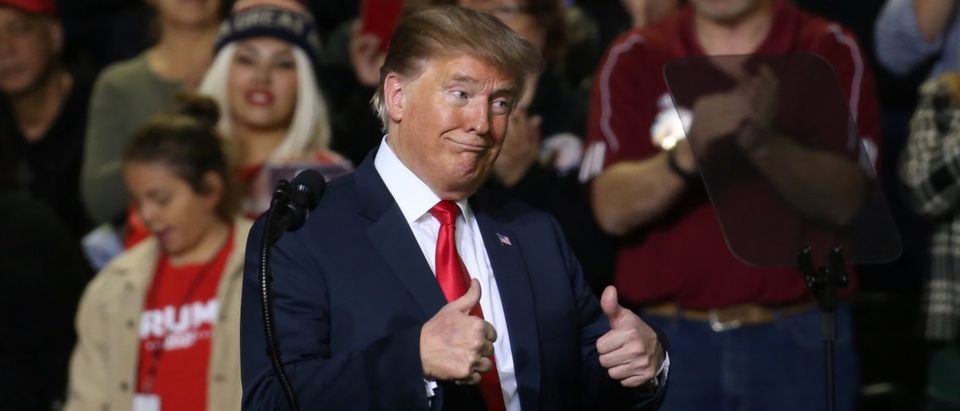 U.S. President Donald Trump gestures during a campaign rally at El Paso County Coliseum in El Paso, Texas, U.S., Feb. 11, 2019. REUTERS/Leah Millis