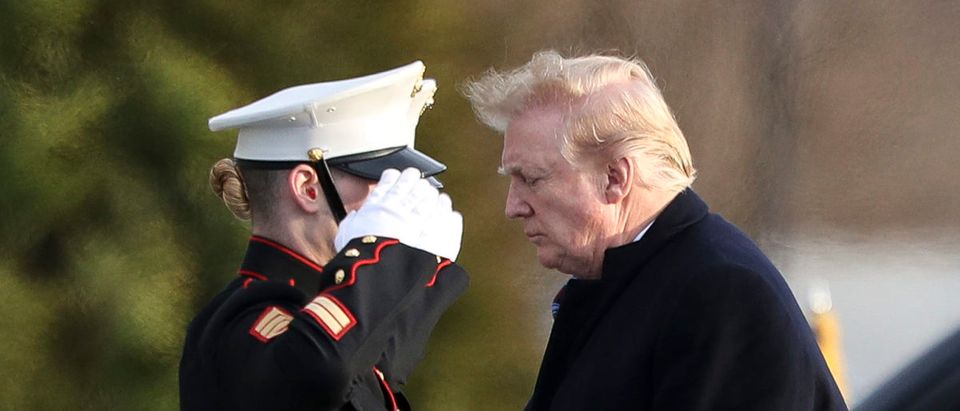 U.S. President Donald Trump walks to Marine One after receiving his annual physical exam at Walter Reed National Military Medical Center on February 8, 2019 in Bethesda, Maryland. (Photo by Oliver Contreras-Pool/Getty Images)