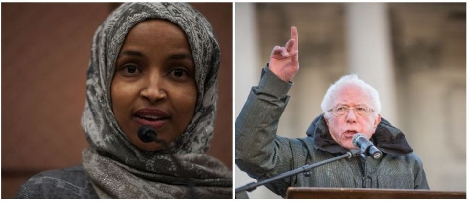 Ilhan Omar and Bernie Sanders (LEFT: Alex Wong/Getty Images RIGHT: Sean Rayford/Getty Images)