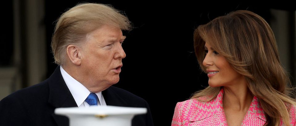 U.S. President Donald Trump and first lady Melania Trump await the arrival of Colombian President Ivan Duque Marquez and first lady Maria Juliana Ruiz Sandoval to the White House February 13, 2019 in Washington, DC. (Photo by Win McNamee/Getty Images)