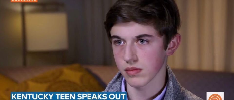 TODAY's Savannah Guthrie interviews Nicholas Sandmann on the incident between the Covington Catholic students and Native American activist Nathan Phillips. YouTube/Screenshot/Nick Sandmann Speaks Out On Viral Encounter With Nathan Phillips | TODAY
