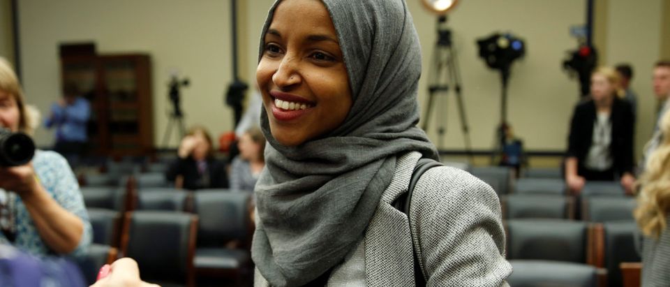 Representative-elect Ilhan Omar (D-MN) speaks to the media after a lottery for office assignments on Capitol Hill in Washington