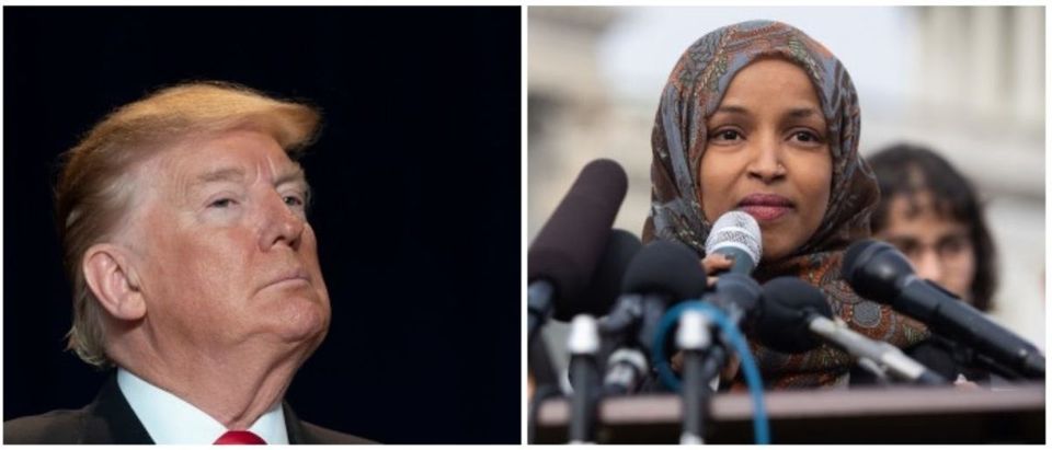 President Trump and Rep. Ilhan Omar (LEFT: Photo by Chris Kleponis - Pool/Getty Images RIGHT: SAUL LOEB/AFP/Getty Images)