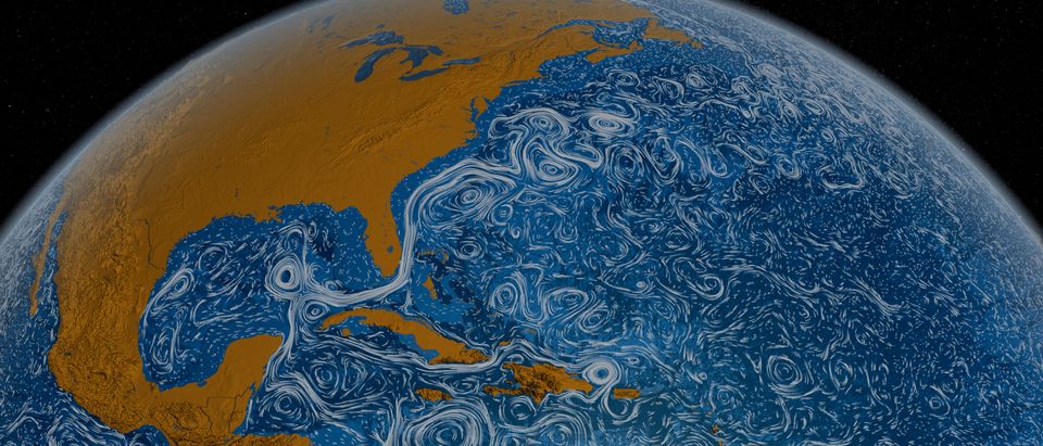 A still image showing the Gulf Stream around North America taken from Perpetual Ocean, a visualization of some of the world's surface ocean currents from June 2005 through December 2007, supplied in this handout photo by NASA March 27, 2012. The visualization was produced using NASA/JPL's computational model called Estimating the Circulation and Climate of the Ocean, Phase II or ECC02, a high resolution model of the global ocean and sea-ice. REUTERS/Handout/NASA.