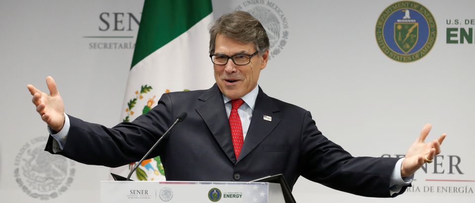 U.S. Energy Secretary Rick Perry addresses the media in Mexico City