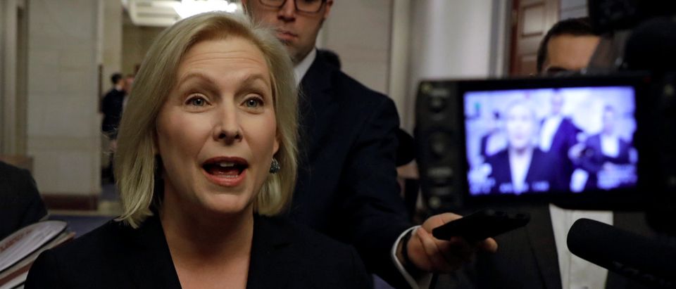 U.S. Senator Kirsten Gillibrand (D-NY) leaves after her news conference on Capitol Hill in Washington