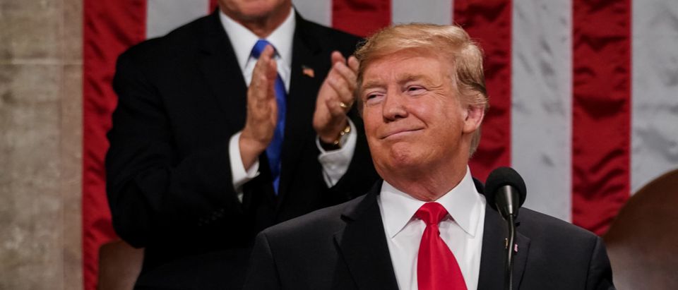 President Donald Trump delivered the State of the Union address, with Vice President Mike Pence and Speaker of the House Nancy Pelosi, at the Capitol in Washington