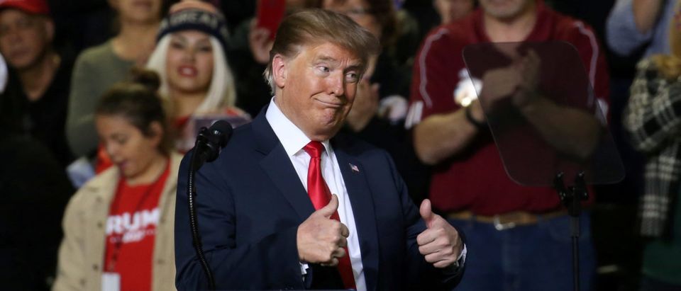 U.S. President Donald Trump gestures during a campaign rally at El Paso County Coliseum in El Paso, Texas, U.S., Feb. 11, 2019. REUTERS/Leah Millis
