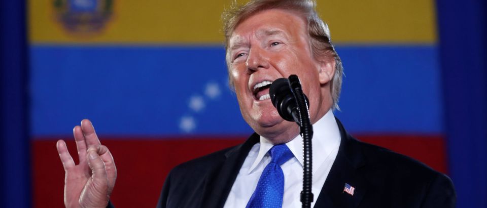 U.S. President Donald Trump speaks about the crisis in Venezuela during a visit to Florida International University in Miami, Florida, U.S., February 18, 2019. REUTERS/Kevin Lamarque.