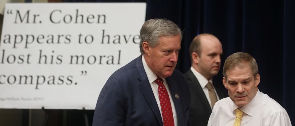 Meadows and Jordan arrive for testimony of former Trump personal attorney Cohen at House Oversight hearing on Capitol Hill in Washington