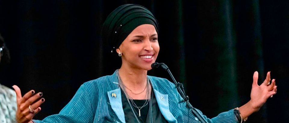 Ilhan Omar, newly elected to the U.S. House of Representatives on the Democratic ticket, speaks to a group of supporters in Minneapolis, Minnesota on November 6, 2018. (KEREM YUCEL/AFP/Getty Images)