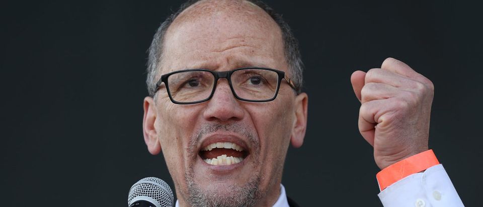 Tom Perez, chairman of the Democratic National Committee, speaks as people gather during an event to mark the 50th anniversary of Dr. Martin Luther King Jr.'s assassination April 4, 2018 in Memphis, Tennessee. (Photo by Joe Raedle/Getty Images)