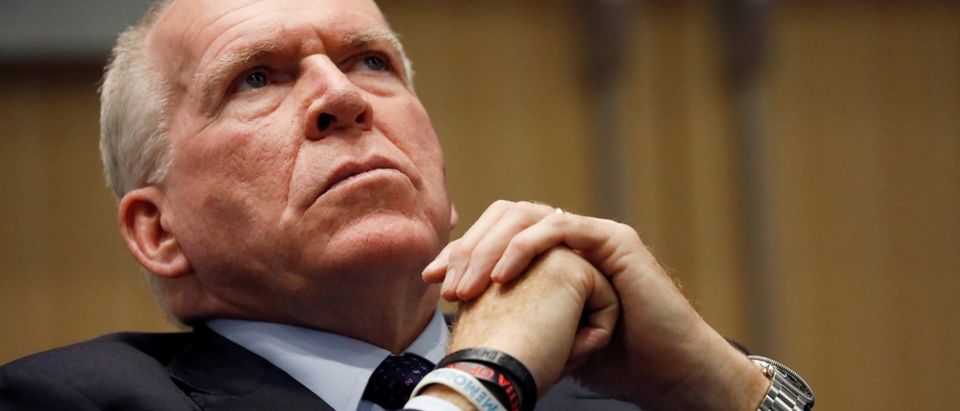 Former CIA director John Brennan listens to a question during a panel at The Center on National Security at Fordham Law School in Manhattan