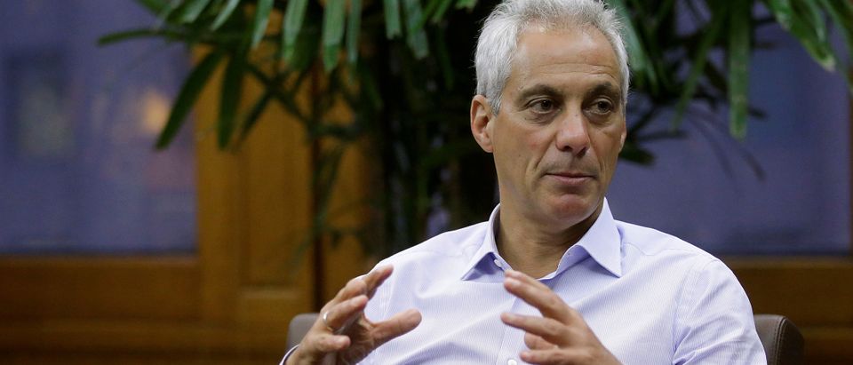 FILE PHOTO: Chicago Mayor Rahm Emanuel speaks during an interview at City Hall in Chicago