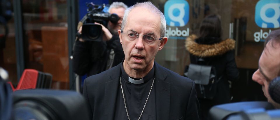 The Archbishop of Canterbury Justin Welby speaks outside Global Radio Studios on February 2, 2017 in London, United Kingdom. Justin Welby has apologised on behalf of the Church Of England after former colleague John Smyth QC has been accused of beating boys severely at a Christian holiday camp over decades. (Photo by Neil P. Mockford/Getty Images)