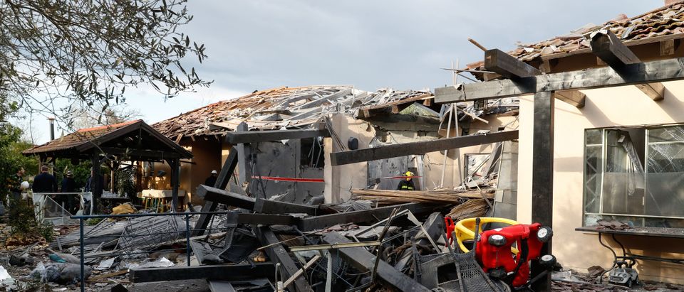 A general view shows a damaged house after it was hit by a rocket in the village of Mishmeret, north of Tel Aviv on March 25, 2019 (Photo by JACK GUEZ/AFP/Getty Images)