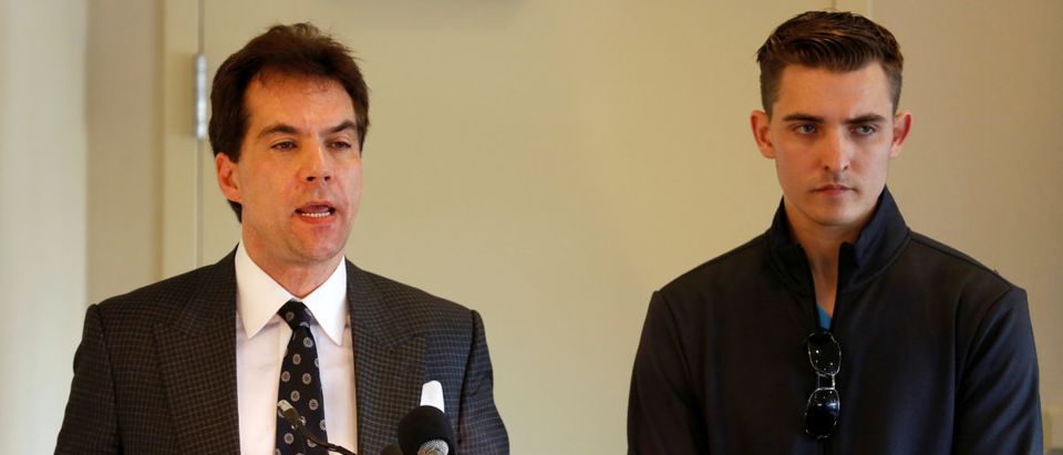 Jack Burkman, a lawyer and Republican operative, and Jacob Wohl, speak during a news conference to address their allegations against Special Counsel Robert Mueller in Arlington, Virginia