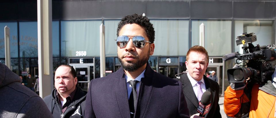 CHICAGO, ILLINOIS - MARCH 26: Actor Jussie Smollett leaves the Leighton Courthouse after his court appearance on March 26, 2019 in Chicago, Illinois. This morning in court it was announced that all charges were dropped against the actor. (Photo by Nuccio DiNuzzo/Getty Images)
