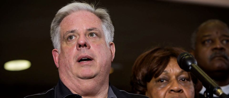 Maryland governor Larry Hogan speaks during a press conference in Baltimore Maryland