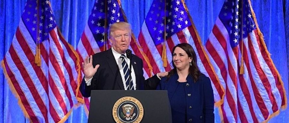 US President Donald Trump speaks after his introduction by RNC Chairwoman Ronna Romney McDaniel at a fundraising breakfast in a restaurant in New York, New York on December 2, 2017. / AFP PHOTO / MANDEL NGAN (Photo credit should read MANDEL NGAN/AFP/Getty Images)