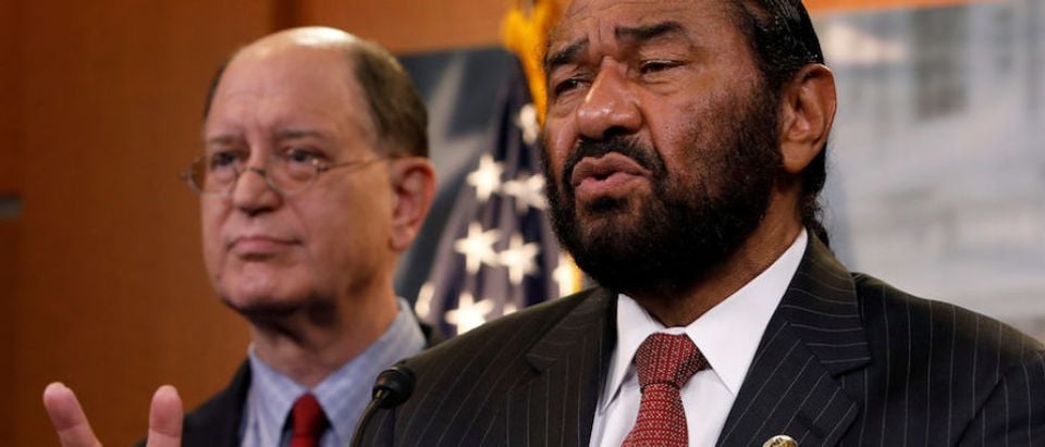 Rep. Al Green (D-TX), accompanied by Rep. Brad Sherman (D-CA), speaks with the media about his plans to draft articles of impeachment against President Donald Trump on Capitol Hill in Washington, D.C., U.S., June 7, 2017. REUTERS/Aaron P. Bernstein