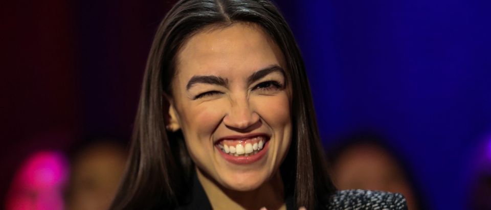 U.S. Representative Alexandria Ocasio-Cortez (D-NY) winks to audiences following a televised town hall event in New York