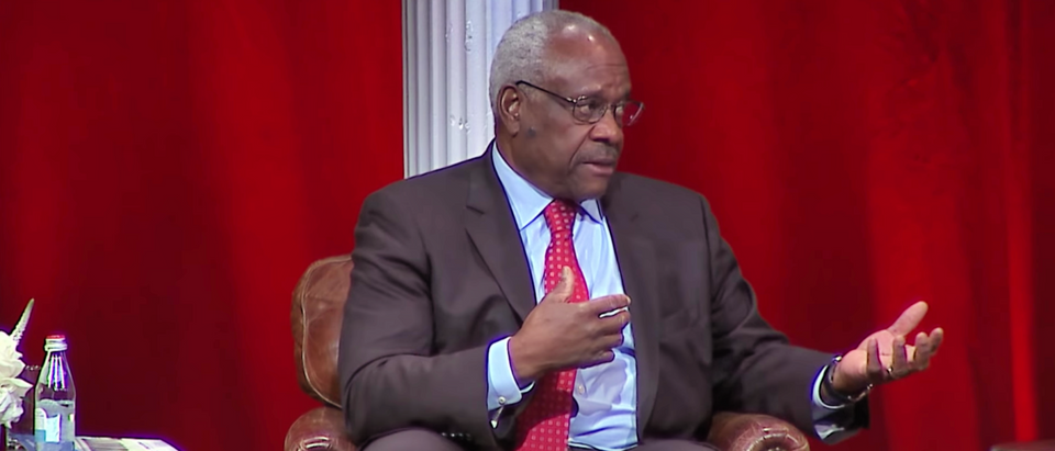 Justice Clarence Thomas speaks at the Pepperdine University School of Law's annual dinner on April 4, 2019. (