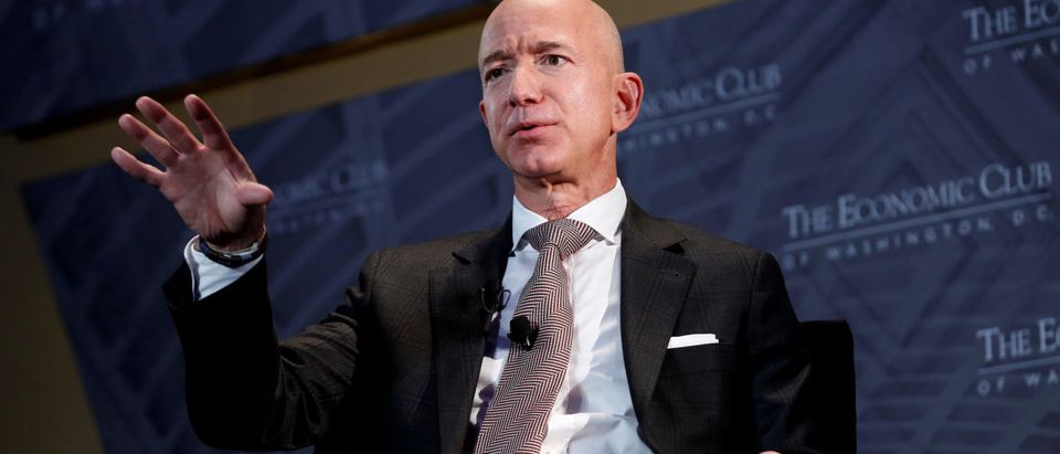 Jeff Bezos, president and CEO of Amazon and owner of The Washington Post, speaks at the Economic Club of Washington DC's "Milestone Celebration Dinner" in Washington, U.S., September 13, 2018. REUTERS/Joshua Roberts