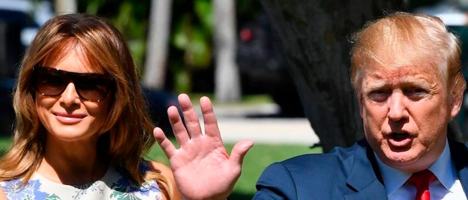 US President Donald Trump and First Lady Melania Trump arrive at the Bethesda-by-the-Sea church for Easter services in Palm Beach, Florida on April 21, 2019. (Photo credit: NICHOLAS KAMM/AFP/Getty Images)