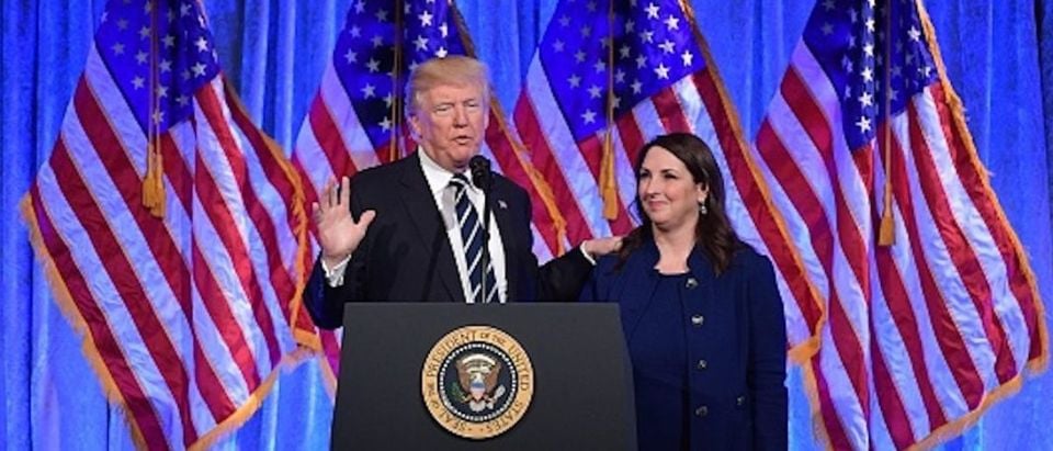 US President Donald Trump speaks after his introduction by RNC Chairwoman Ronna Romney McDaniel at a fundraising breakfast in a restaurant in New York, New York on December 2, 2017. (MANDEL NGAN/AFP/Getty Images)