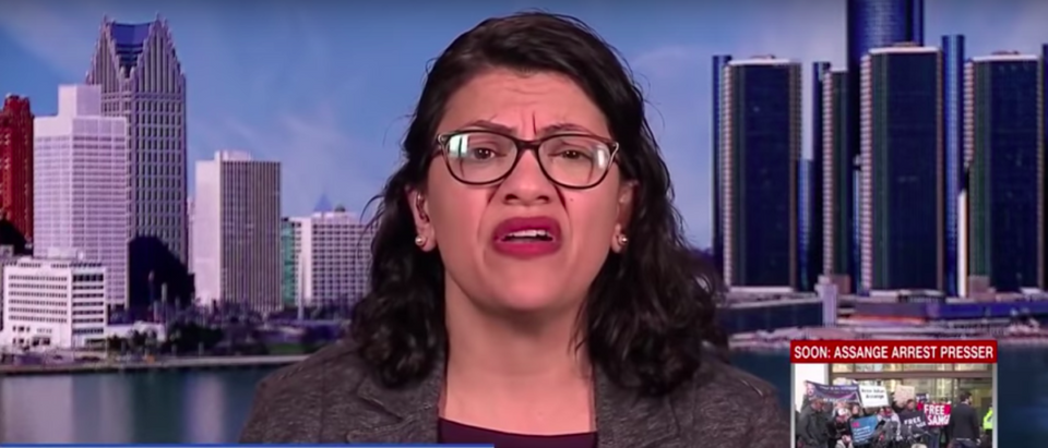 Democratic Michigan Rep. Rashida Tlaib came to the defense of fellow freshman Democratic Minnesota Rep. Ilhan Omar on Thursday after she was accused of downplaying the Sept. 11 terror attacks that left nearly 3,000 Americans dead. (NBC News/screen shot)