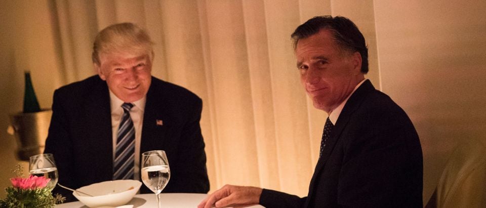 (L to R) President-elect Donald Trump and Mitt Romney dine at Jean Georges restaurant. (Photo by Drew Angerer/Getty Images)