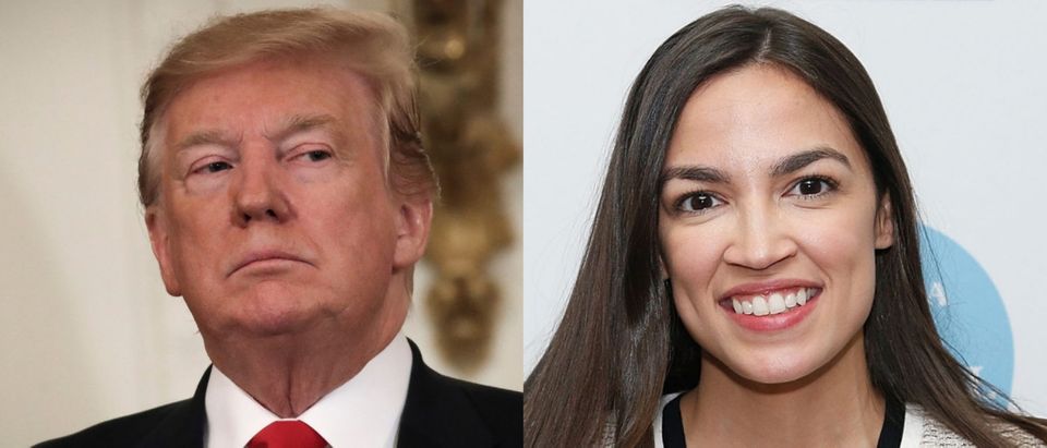 President Donald Trump (L) tweeted about his alleged common ground with progressive Rep. Alexandria Ocasio-Cortez on Twitter April 24, 2019. Drew Angerer/Getty Images and Lars Niki/Getty Images for The Athena Film Festival