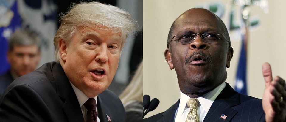 President Donald Trump (L) confirmed that he would not be nominating Herman Cain (R) to the Federal Reserve Board in a tweet April 22, 2019. Chip Somodevilla/Getty Images and REUTERS/Chris Keane/File Photo