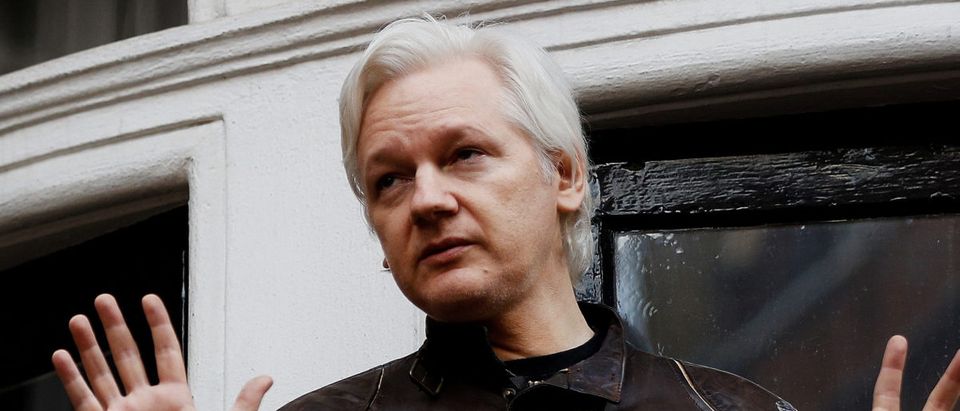 WikiLeaks founder Julian Assange is seen on the balcony of the Ecuadorian Embassy in London, Britain, May 19, 2017. REUTERS/Peter Nicholls/File Photo