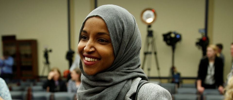 FILE PHOTO: Representative-elect Ilhan Omar (D-MN) speaks to the media after a lottery for office assignments on Capitol Hill in Washington