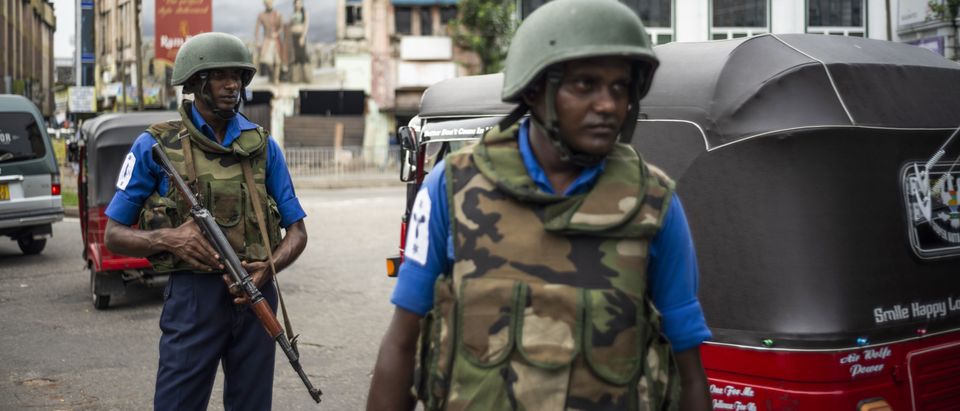 Sri Lankan soldiers man their positions at a checkpoint in Colombo on April 27, 2019, following a series of bomb blasts targeting churches and luxury hotels on Easter Sunday in Sri Lanka. (JEWEL SAMAD/AFP/Getty Images)