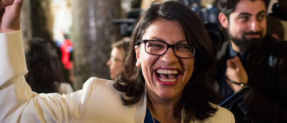 Rep. Rashida Tlaib arrives ahead of the State of the Union address. (Zach Gibson/Getty Images)