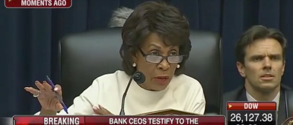 Maxine Waters questions bank executives on 4/10/2019. Screen Shot/Fox Business Network