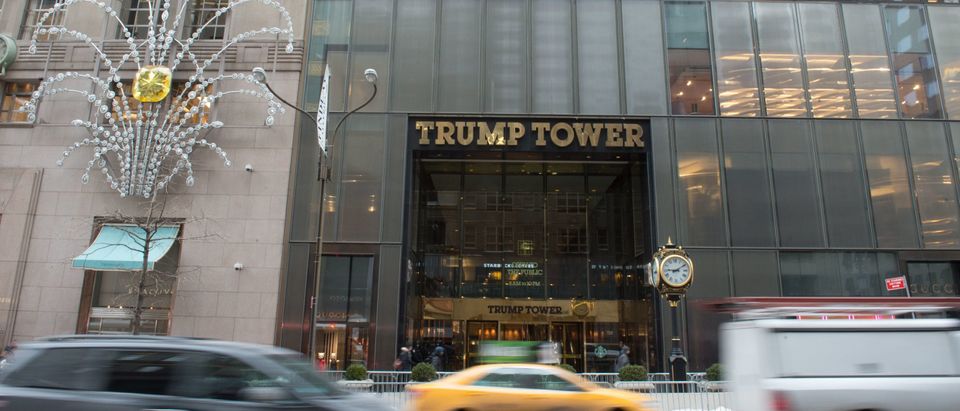 In this file photo taken on January 8, 2018, Cars drive past the front of Trump Tower on Fifth Avenue in New York. (BRYAN R. SMITH/AFP/Getty Images)