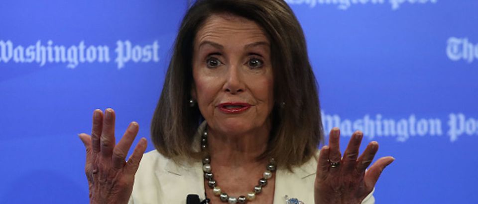 House Speaker Nancy Pelosi (D-CA) speaks about the first 100 days of the 116th Congress during an interview with Robert Costa at the Washington Post, on May 8, 2019 in Washington, DC