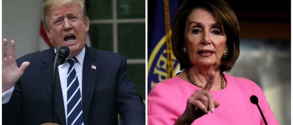 Trump speaks at the Rose Garden and Pelosi talks at a weekly press conference (REUTERS)