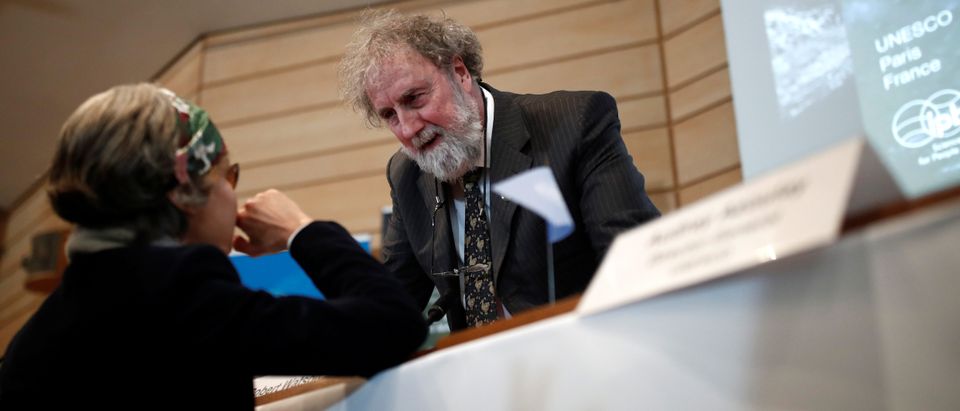 Former IPBES Chair Robert Watson attends a news conference on the launching of a landmark report on the damage done by modern civilisation to the natural world at the UNESCO headquarters in Paris