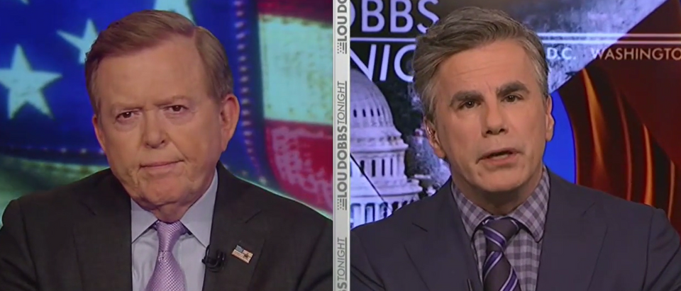 Tom Fitton discusses Mueller statement with Lou Dobbs (Fox Business screengrab)