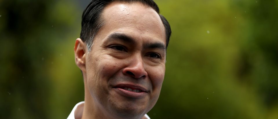 Democratic presidential hopeful former U.S. Secretary of Housing and Urban Development Julian Castro looks on as he talks with striking University of California at San Francisco (UCSF) workers on May 16, 2019 in San Francisco, California. (Justin Sullivan/Getty Images)
