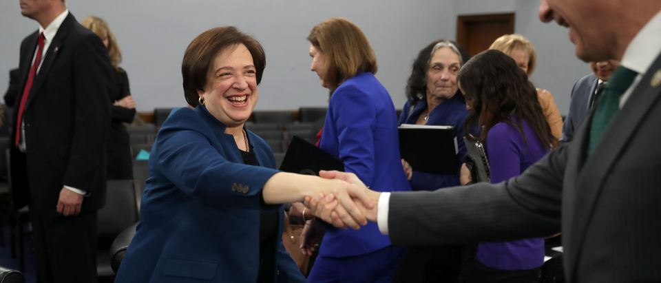 Justice Elana Kagan shakes hands with Rep. Matt Cartwright (D-PA) after a hearing about the Supreme Court's budget on March 07, 2019. (Chip Somodevilla/Getty Images)