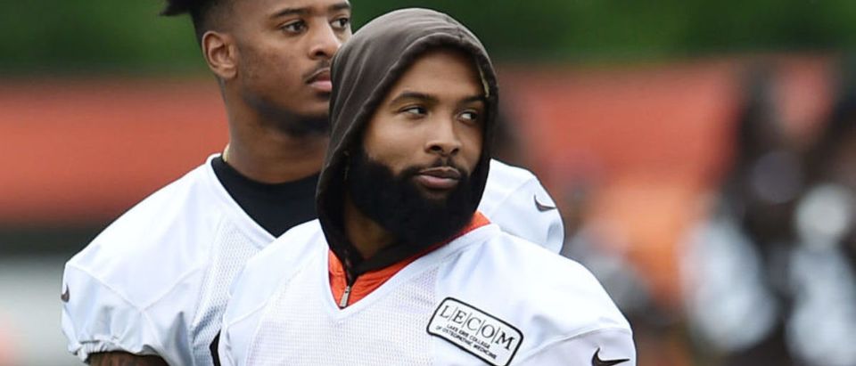Jun 4, 2019; Berea, OH, USA; Cleveland Browns wide receiver Odell Beckham Jr. (13) and wide receiver Rashard Higgins (81) participate in a walk-through during minicamp at the Cleveland Browns training facility. Mandatory Credit: Ken Blaze-USA TODAY Sports - via Reuters