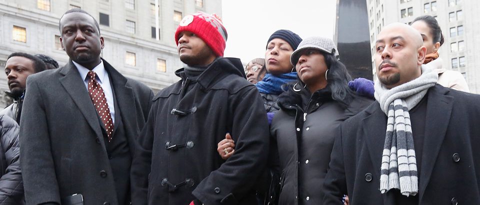 Members of the Central Park Five Raymond Santana (L), Kevin Richardson (2nd L) and Yusef Salaam (R) along with Angela Black, Richardson's sister, take part in a rally in their support in New York January 17, 2013. Five teenage boys including Santana, Richardson and Salaam confessed to raping a woman in Central Park on April 19, 1989, after hours of interrogation by New York City police. Whether those confessions, which helped send them to prison before their convictions were overturned in 2002, were coerced by investigators is at the heart of an unresolved $250 million lawsuit that has served as an ugly reminder of questions about race and the justice system that have haunted the so-called "Central Park Jogger" case for almost 24 years. A hearing for the case was held on January 17, 2013. REUTERS/Brendan McDermid (UNITED STATES - Tags: CRIME LAW CIVIL UNREST)