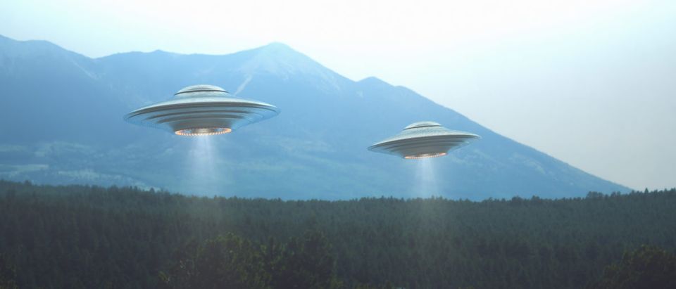 A rendering shows unidentified flying objects. Shutterstock image via ktsdesign
